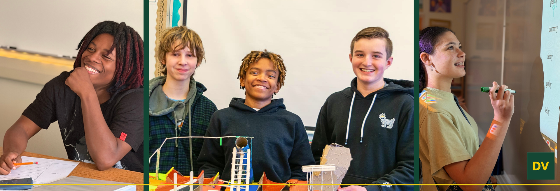 Three images of students smiling while at DVFS
