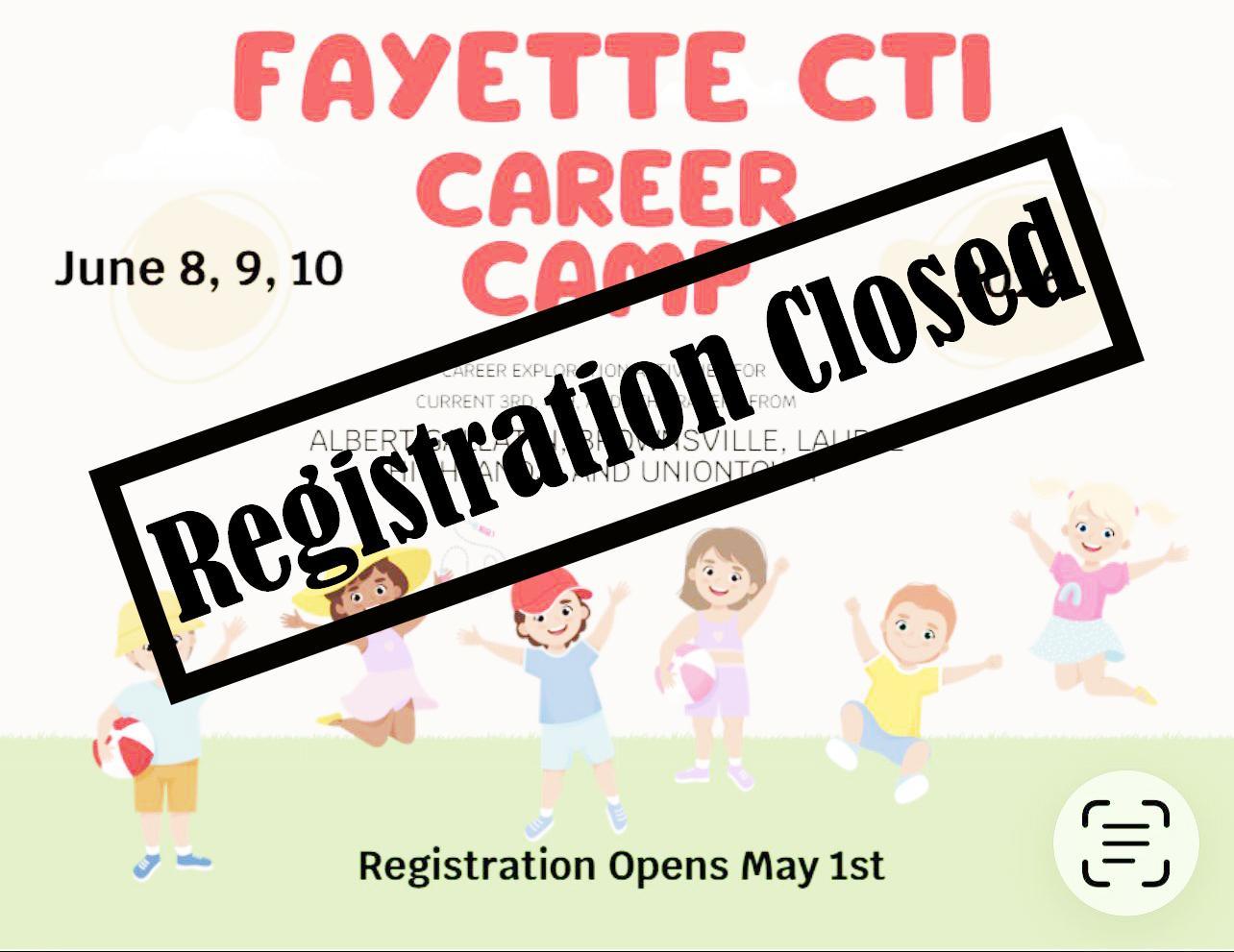 Poster for Summer Camp saying registration is closed