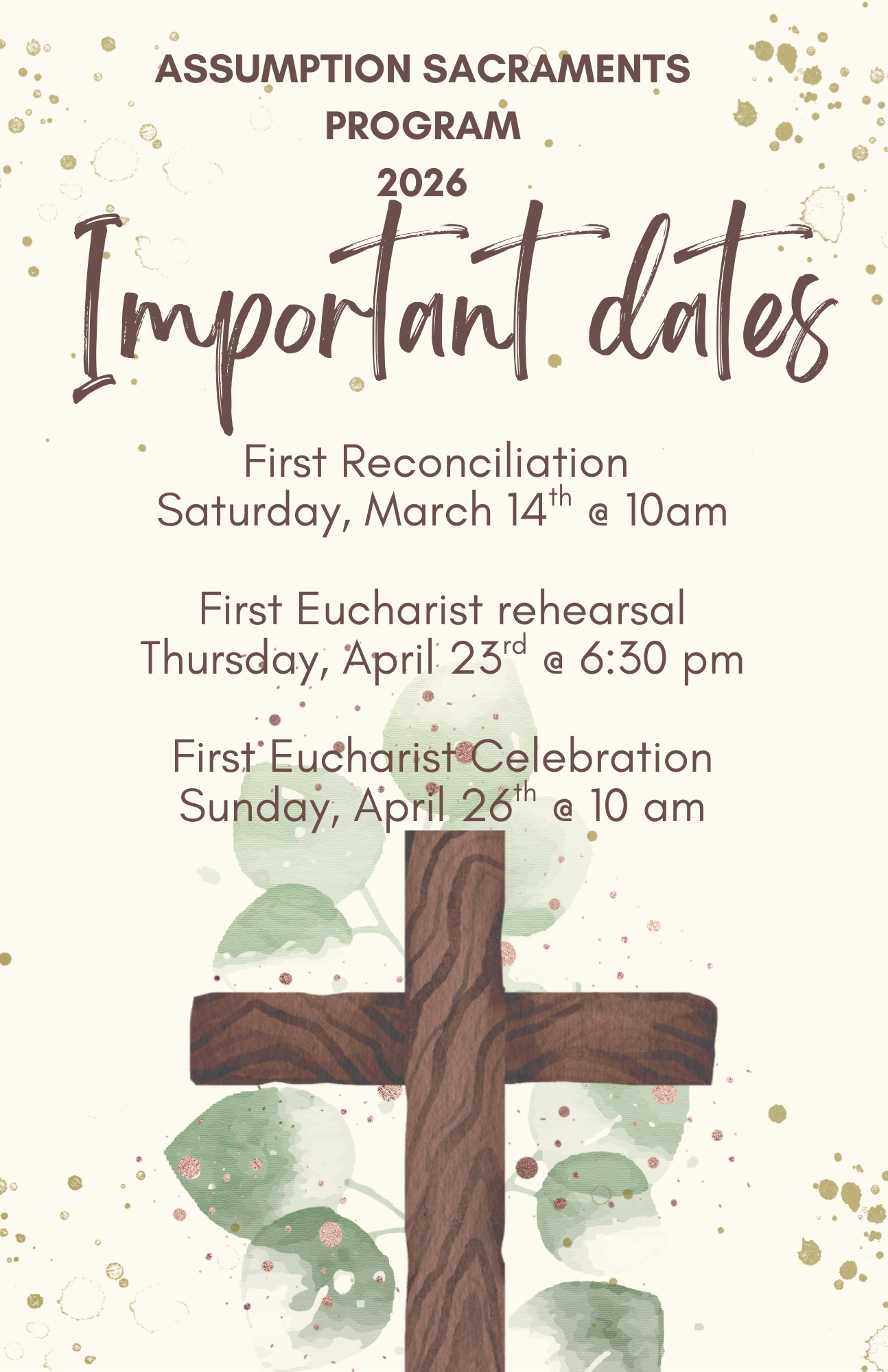 Assumption Sacraments Program: 2026 Important Dates