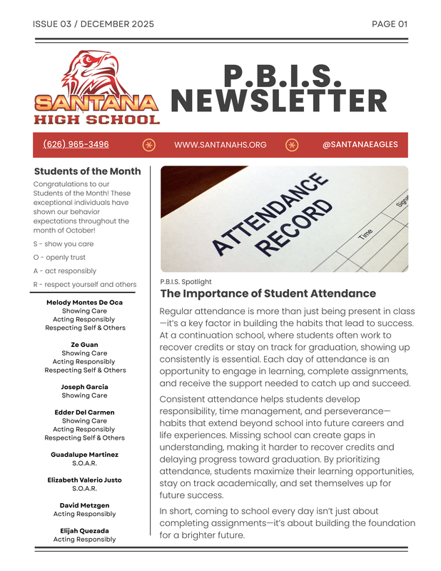 December P.B.I.S. Newsletter