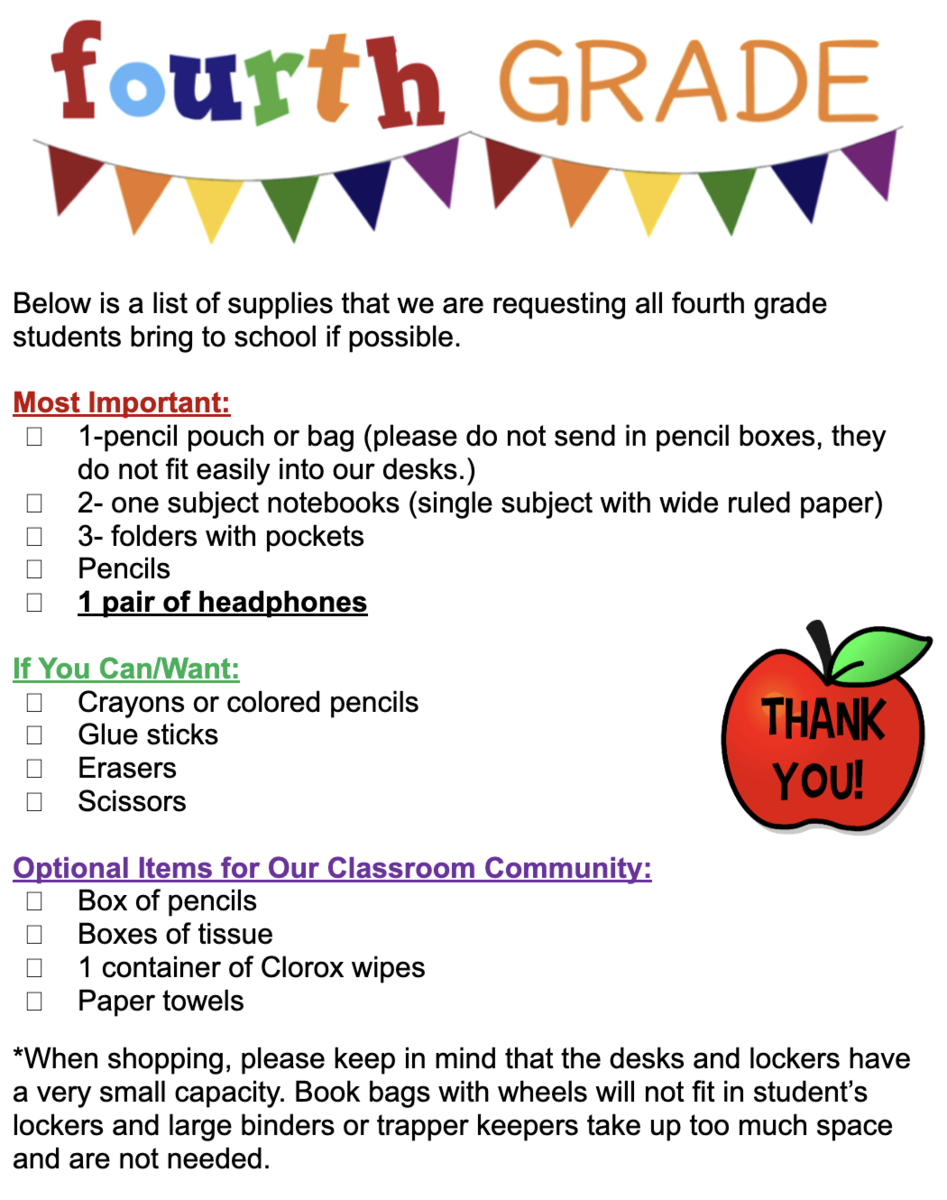 4th Grade Supplies