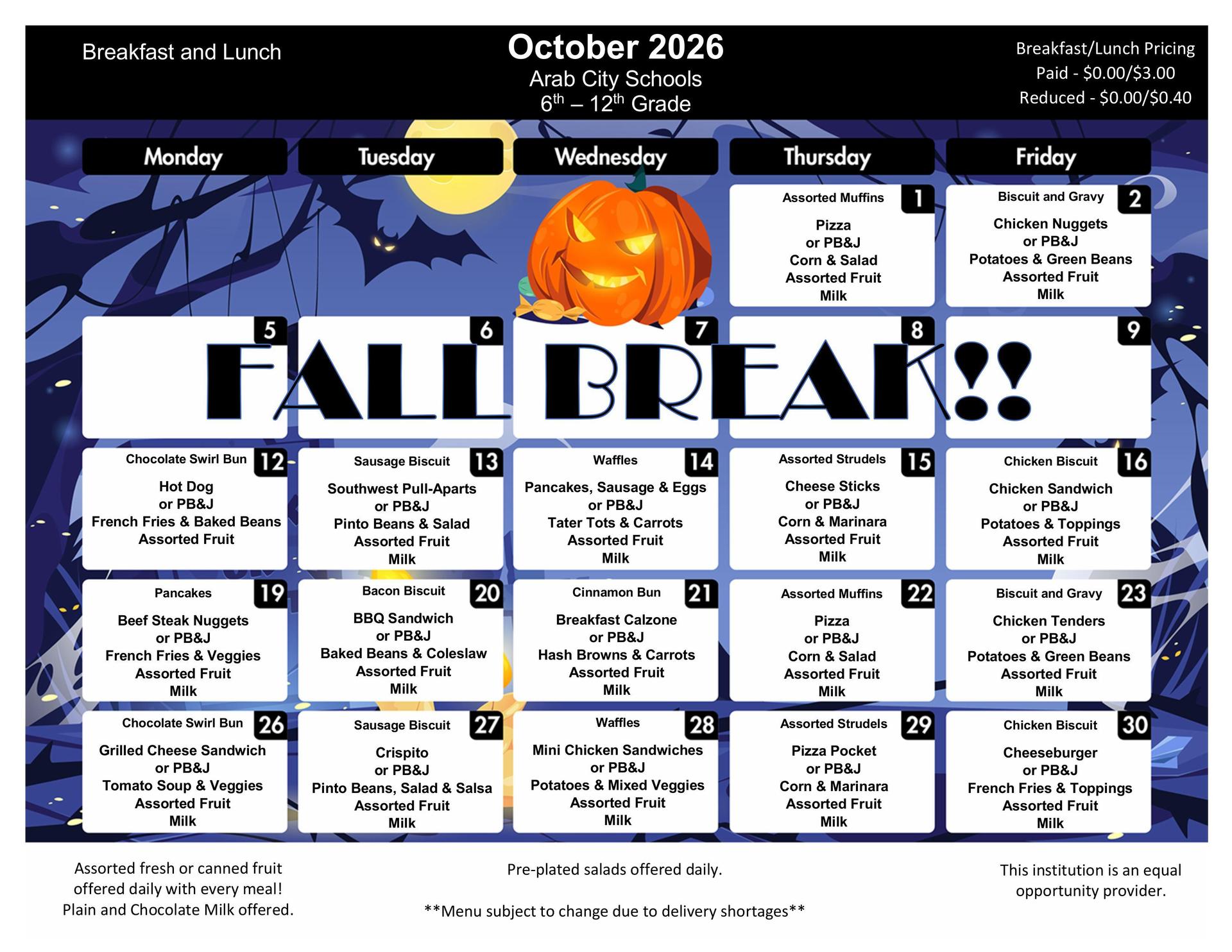 October 2026 Menu 6-12