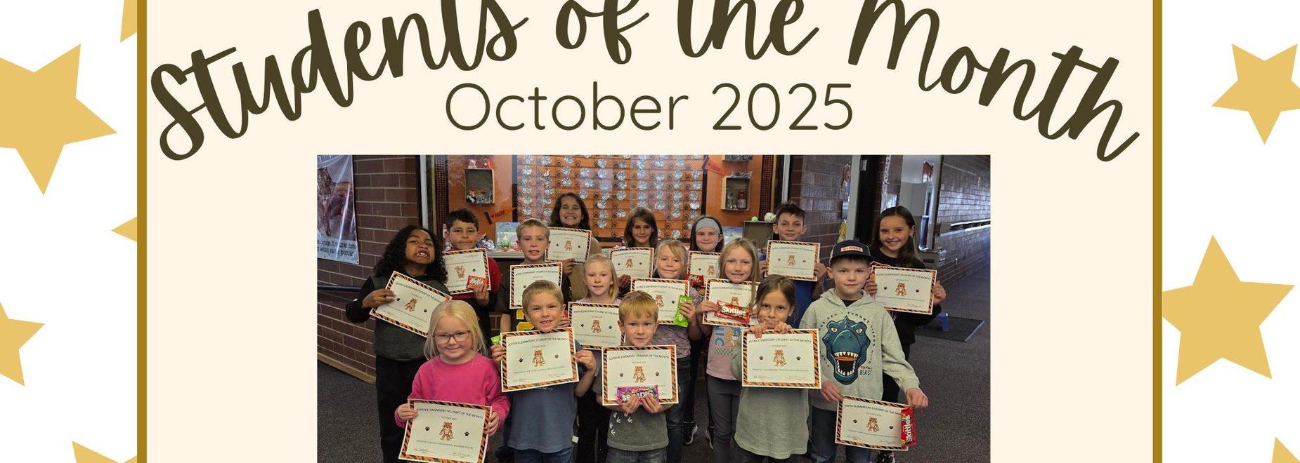 Group of students holding certificates for October 2025 Student of the Month.