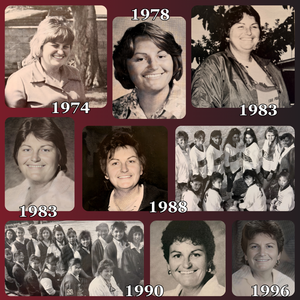 A collage of pictures of Ms. Chambers from 1974-1996