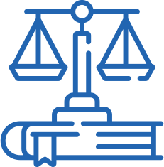 Icon of justice scales on top of a law book