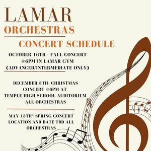 lamar orchestra fall concert october 16 at 6pm at Lamar gym