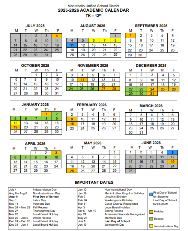 academic calendar