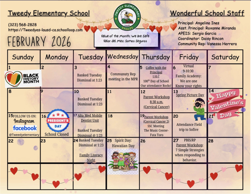 February Calendar posted will all dates