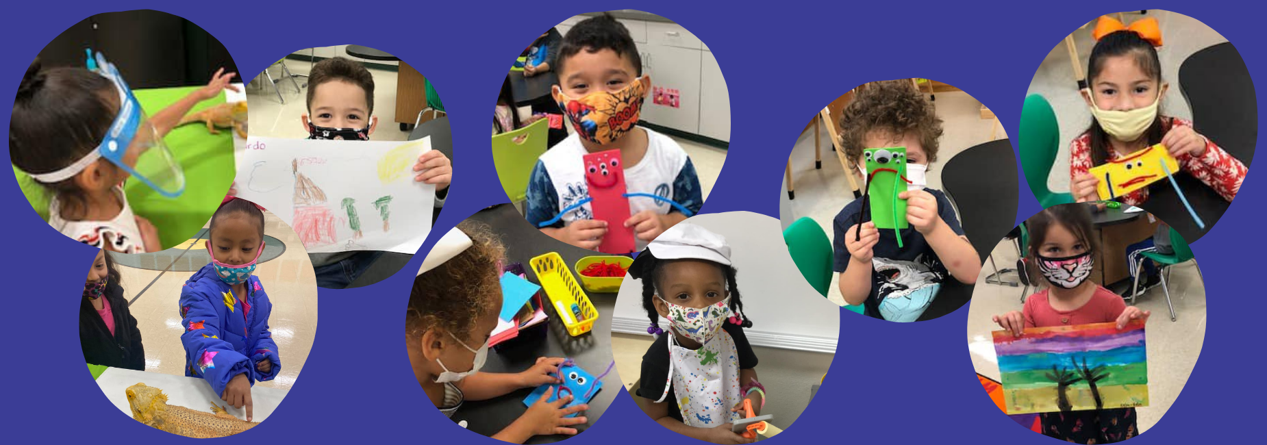 collage of 9 photos showing kiddos busy in class