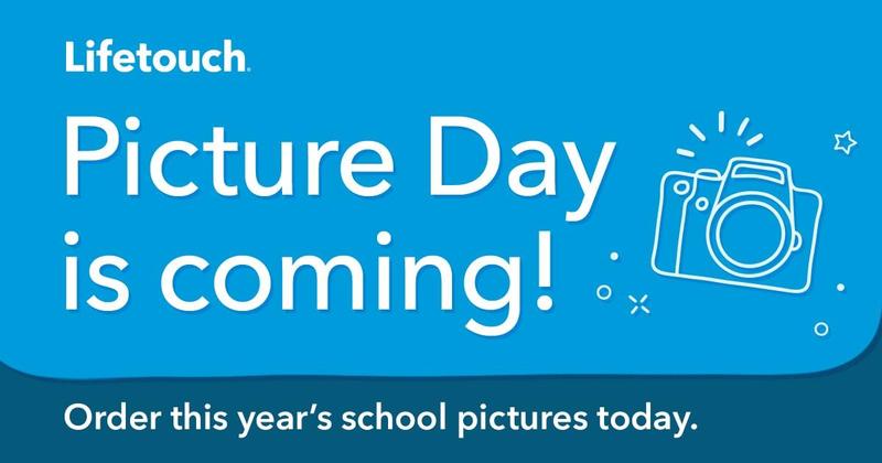 Announcement for upcoming school Picture Day with a camera illustration.