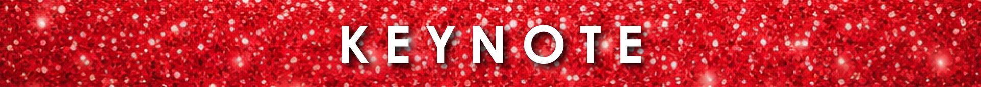 Red glitter sparkle background with “Keynote” text, section divider