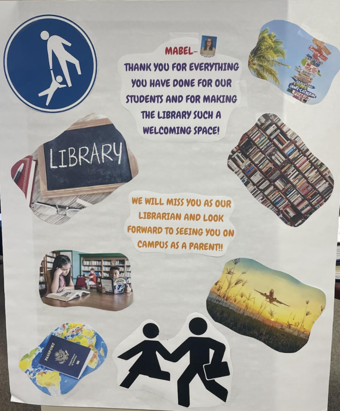 Poster made for Mabel, our librarian, with images and thank you messages
