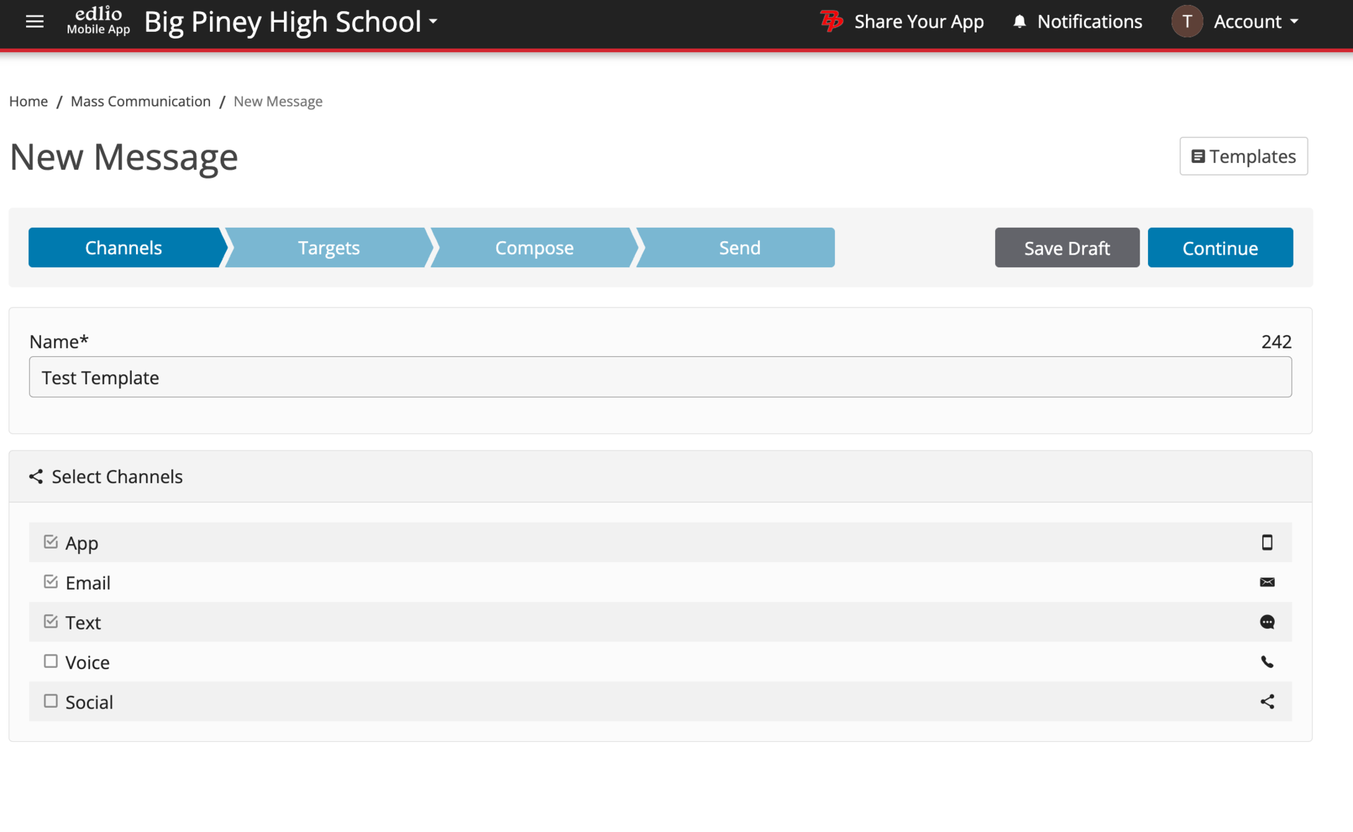 Web App - Mass Com. New Message
