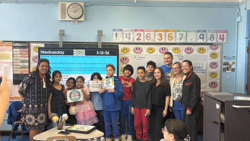 Visit with NYC Council Member Tiffany Caban. Students with her and holding a 529 College Saving Sign