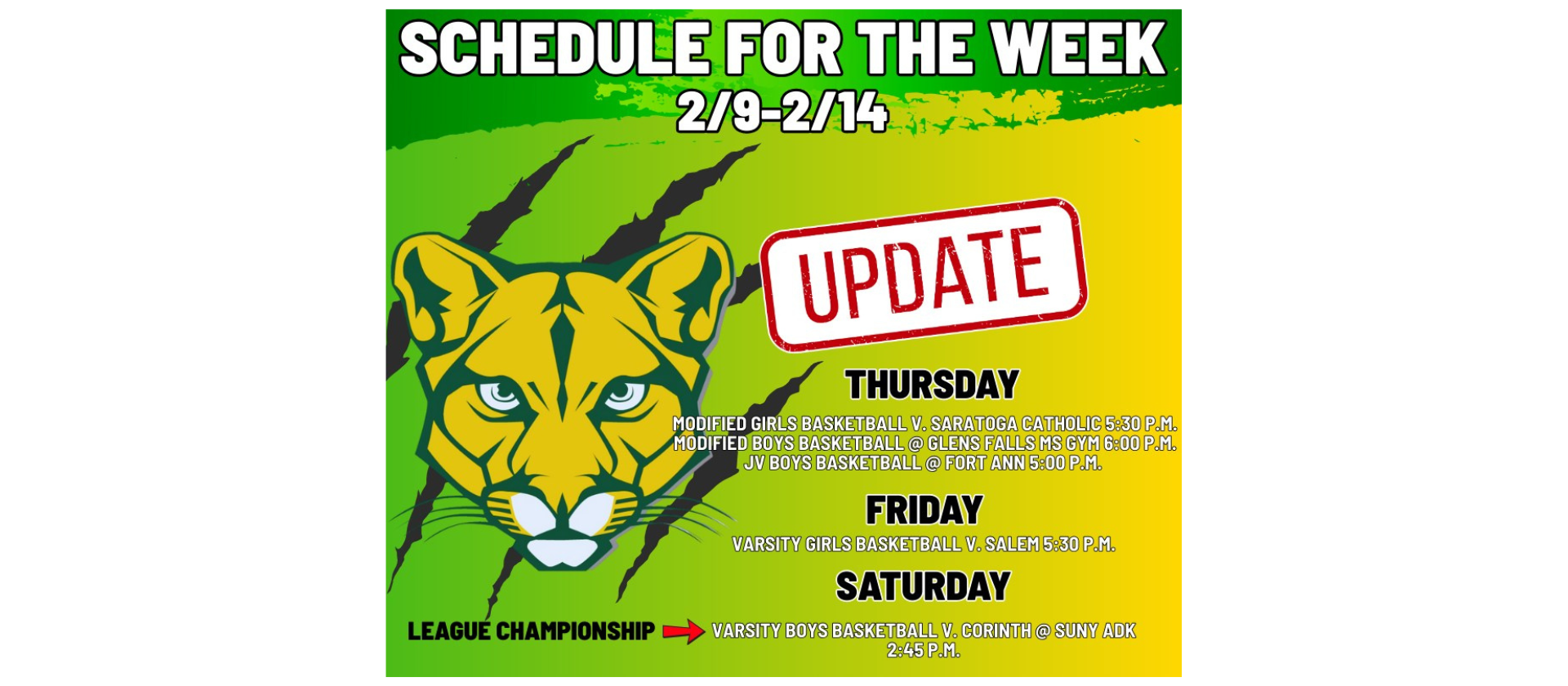 North Warren Sports Updates for the week.