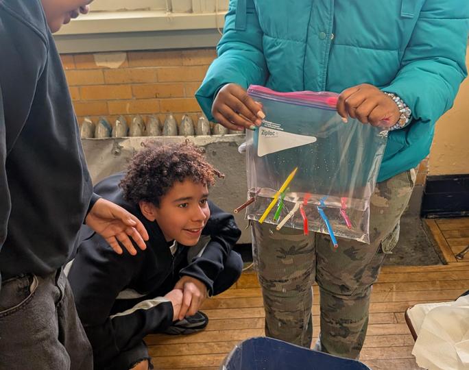 Students complete a science experiment trying to put pencils through a bag of water