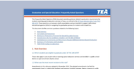 Graduation and Special Education: Frequently Asked Questions
