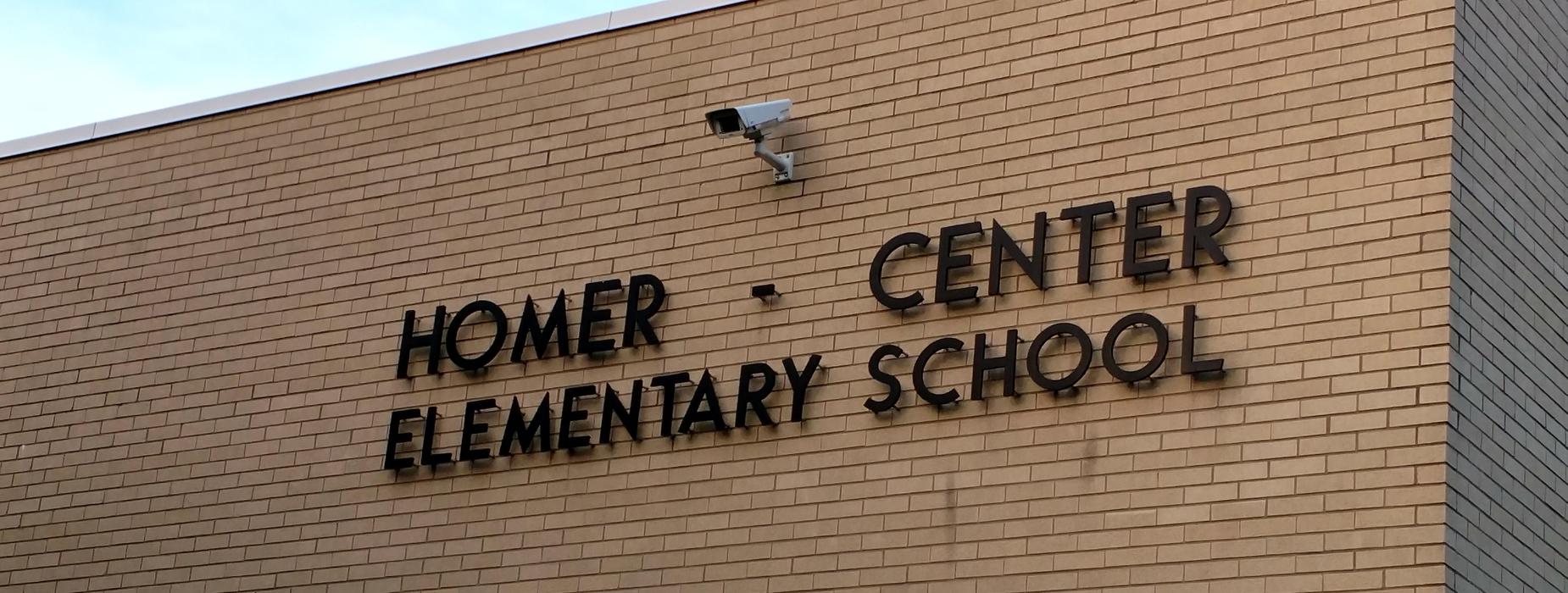 The lettering on the front of the Elementary Building