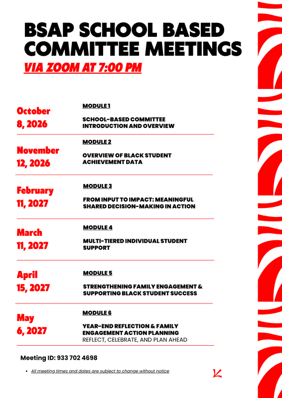 Black Student Achievement Plan (BSAP) School Based Parent Commitee Meetings Featured Photo