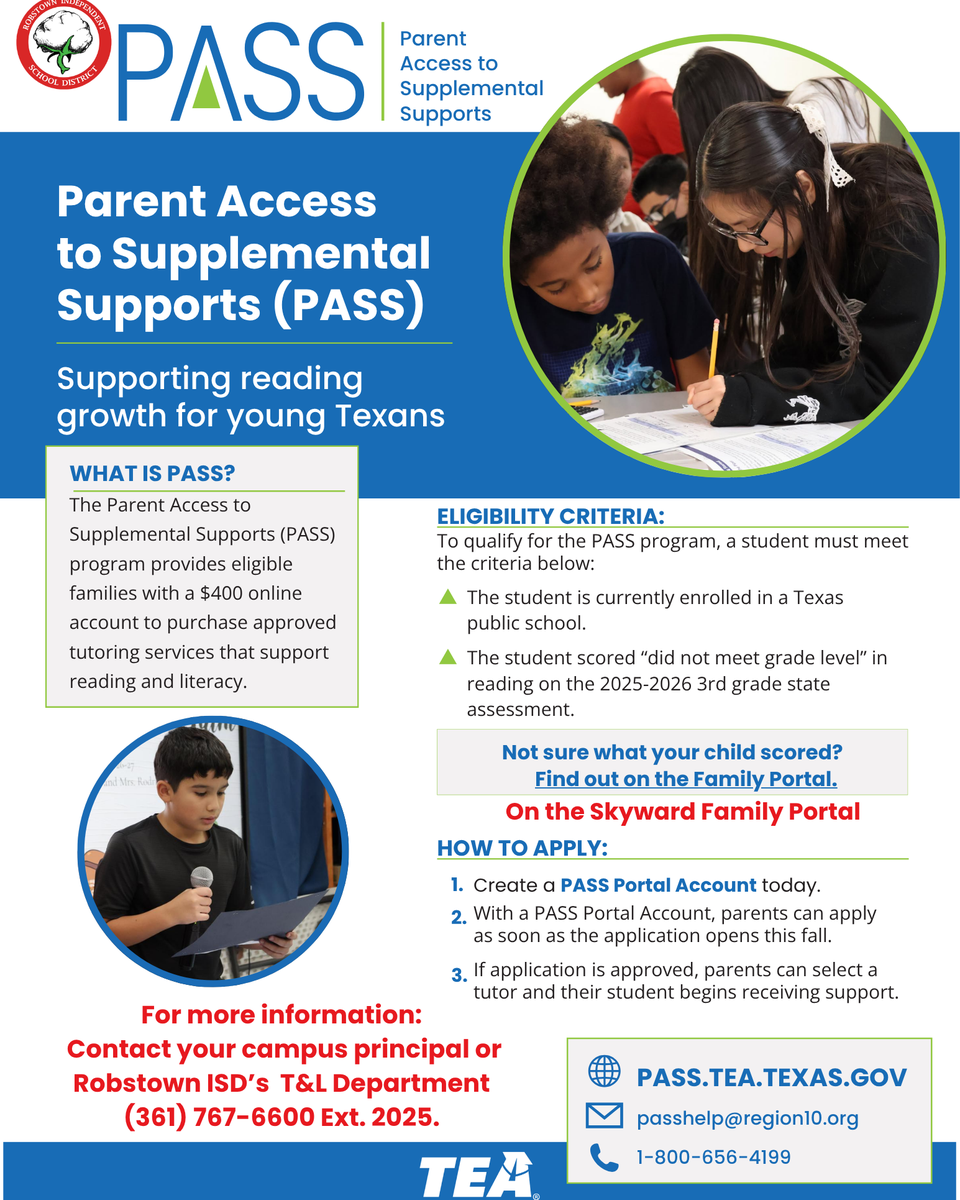 Informational flyer about Parent Access to Supplemental Supports program for Texas students.