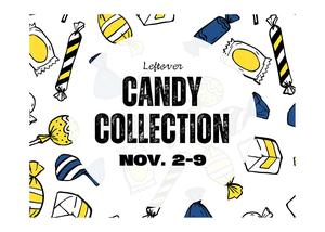 A circle with the words Candy Collections surrounded by pieces of candy