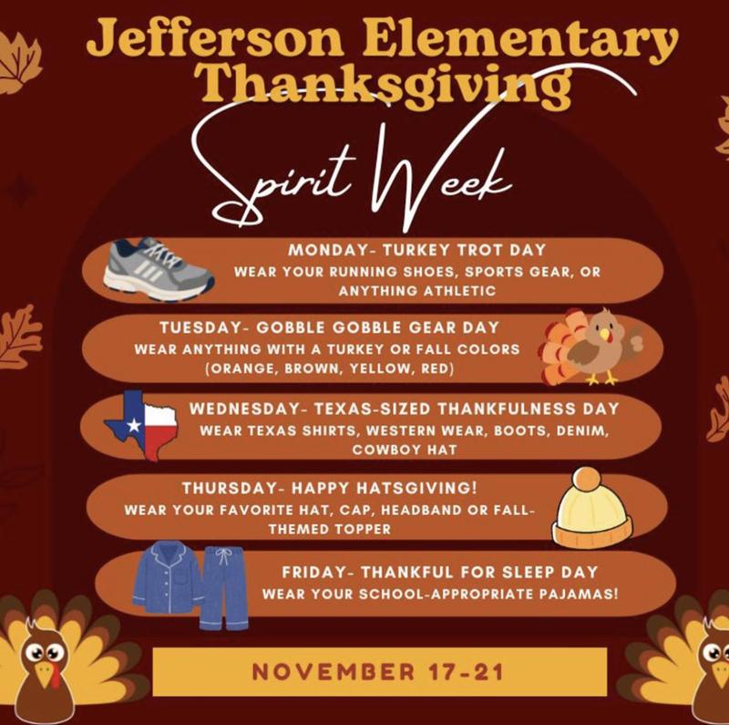 Details for what to wear on Jefferson Thanksgiving Spirit Week