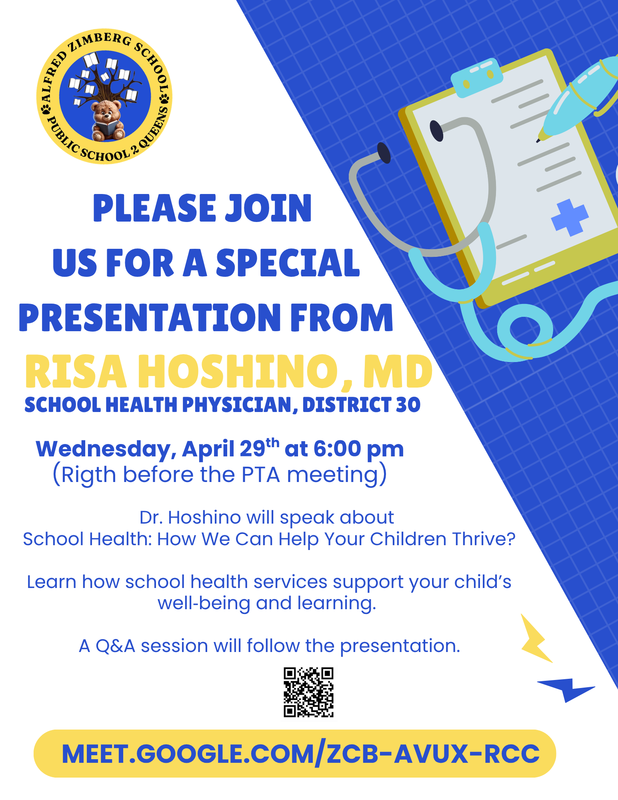 Please JOIN  US FOR A SPECIAL PRESENTATION FROM  Risa Hoshino, mdDr. Hoshino will speak about  School Health: How We Can Help Your Children Thrive?  Learn how school health services support your child’s well‑being and learning.   A Q&A session will follow the presentation