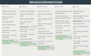 Lunch Menu / El menú del almuerzo