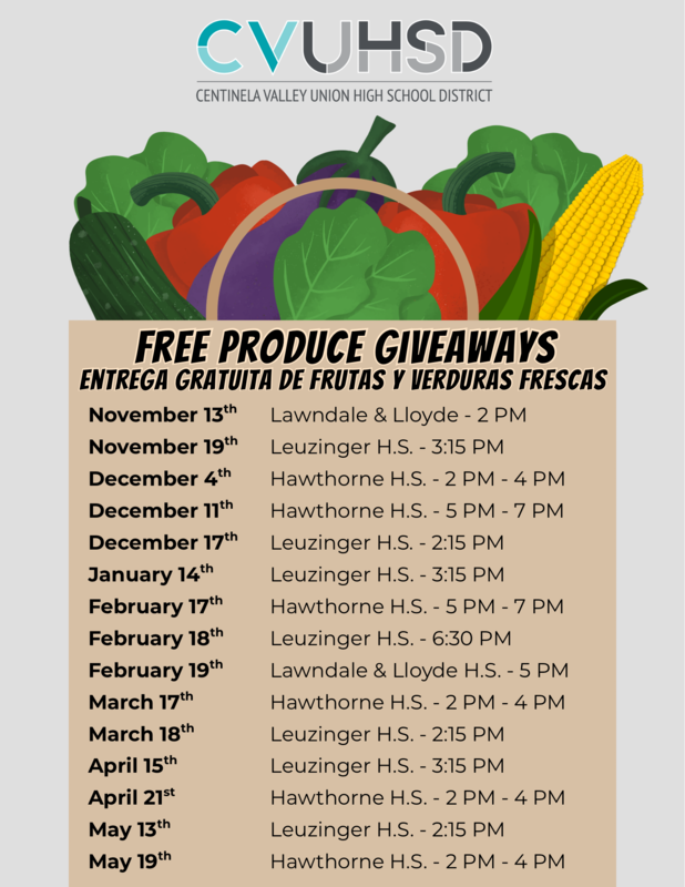 Free produce giveaways schedule / Calendario de Distribuciones Gratuitas de Productos Frescos