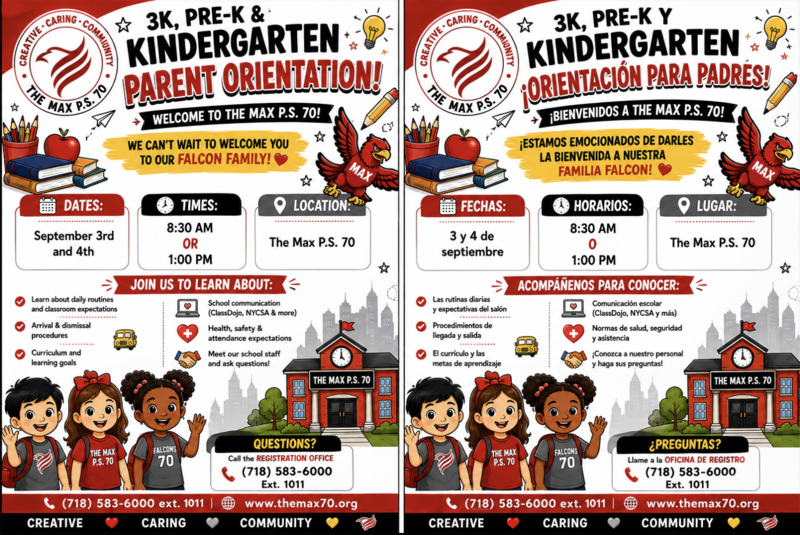 3K, 4K, and Kindergarten Orientation Flyer Sept 3rd-4th