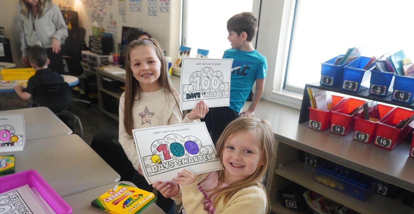 Students color their 100th Day crowns.