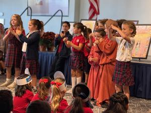 2nd grade students performing play about st. peter