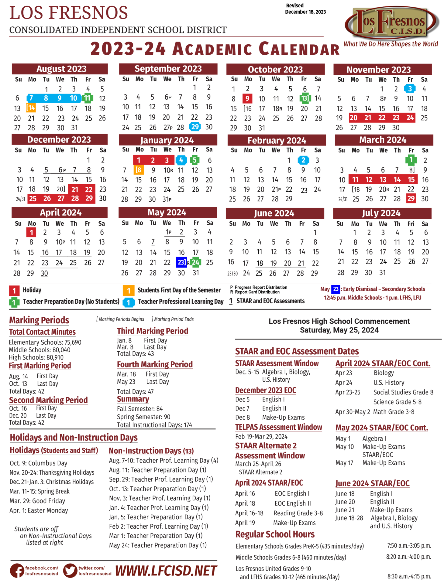 2023-24 Academic Calendar - School Information - Los Fresnos Consolidated Independent School District 2023-24 Academic Calendar - School Information - Los Fresnos Consolidated Independent School District