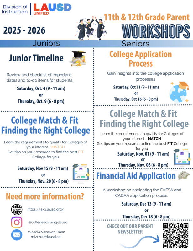 LAUSD Parent Workshop Dates