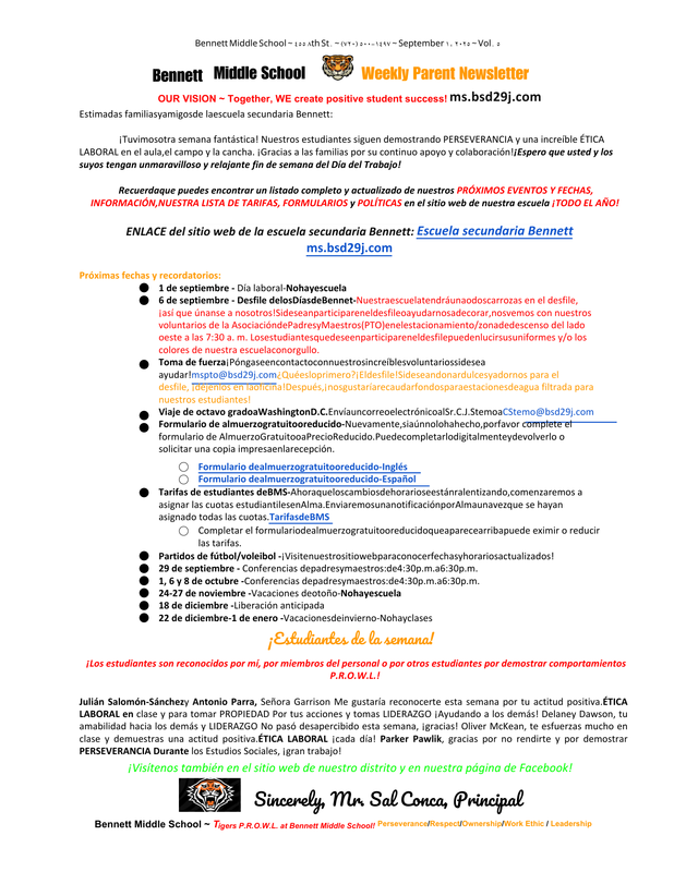Weekly Parent Newsletter Spanish