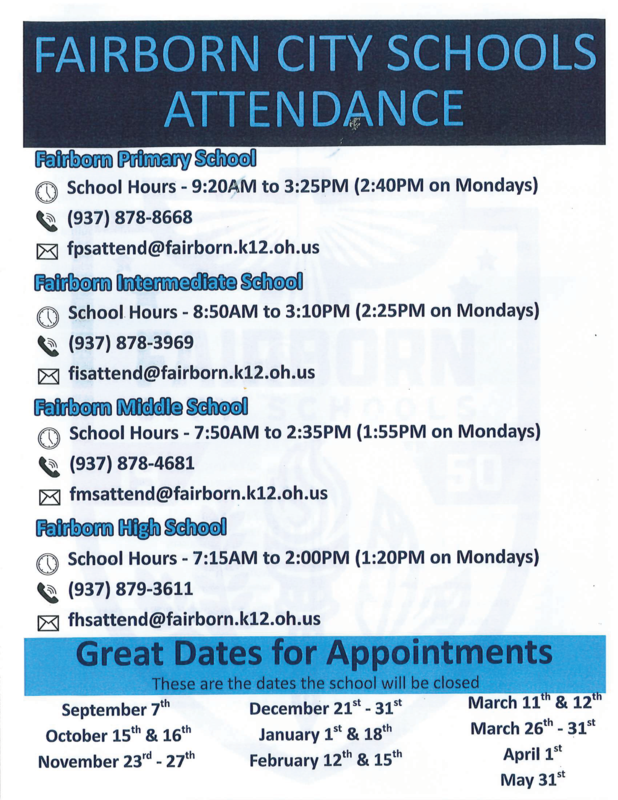 Attendance contact information for each building