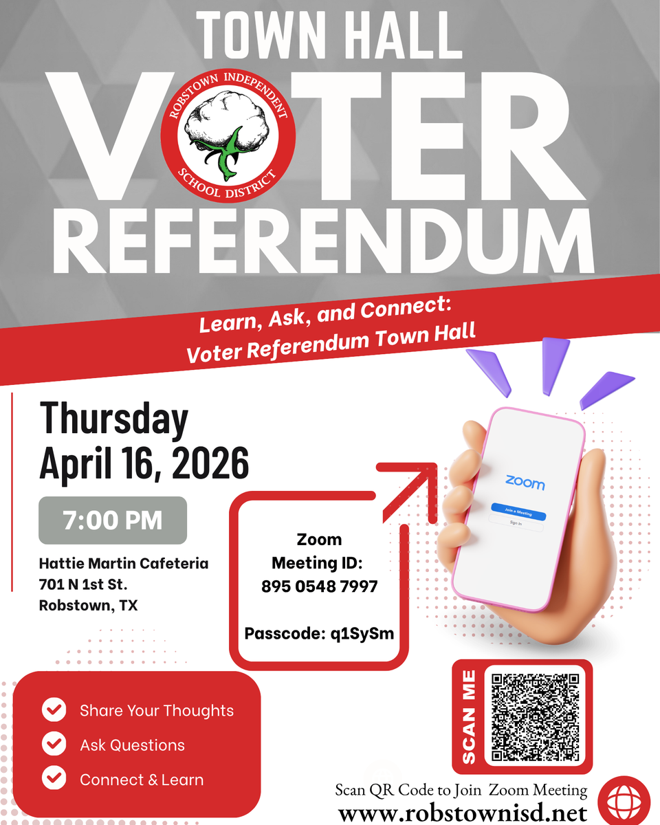 Event flyer for a voter referendum town hall meeting with details.