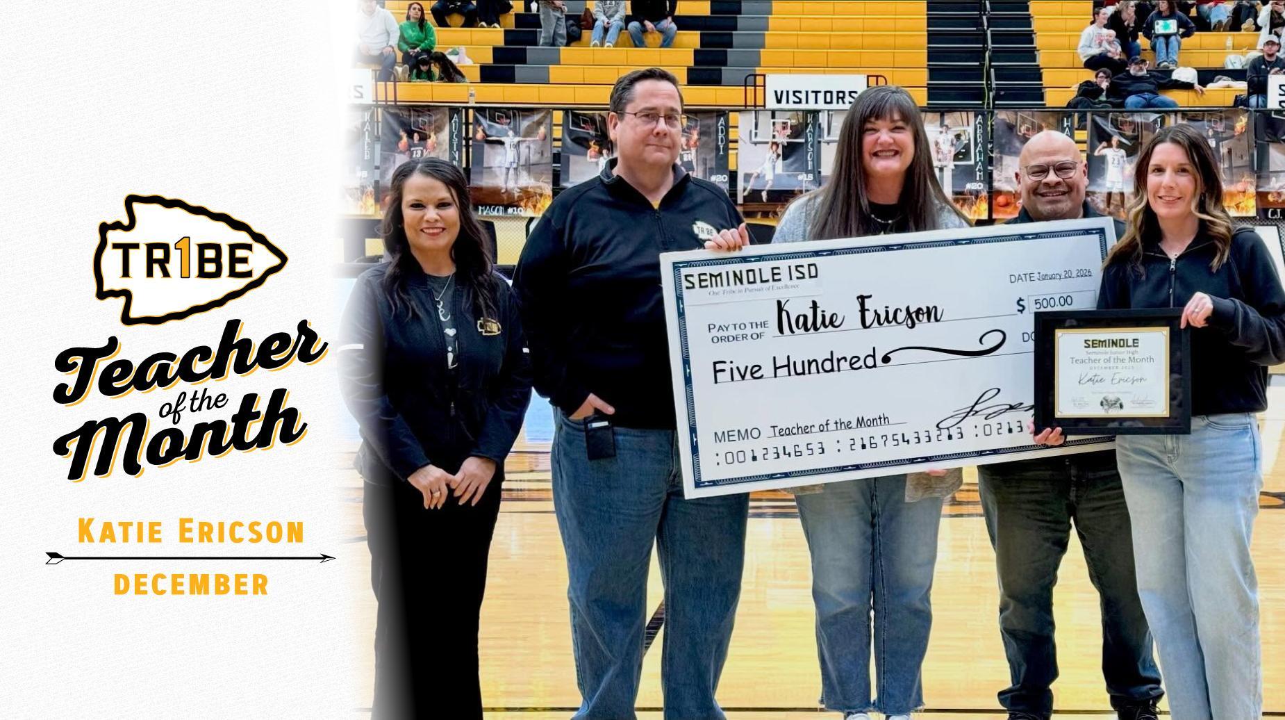 Katie Ericson Recognized as Seminole ISD's December Teacher of the Month