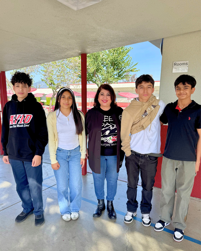 Counselor Maribel Verduzco takes a group photo with Sierra Vista Middle School students, 2026
