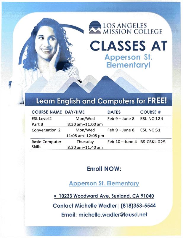 ESL an Basic Computer Skills classes for Adults are coming to Apperson in the Spring semester of 2026.
