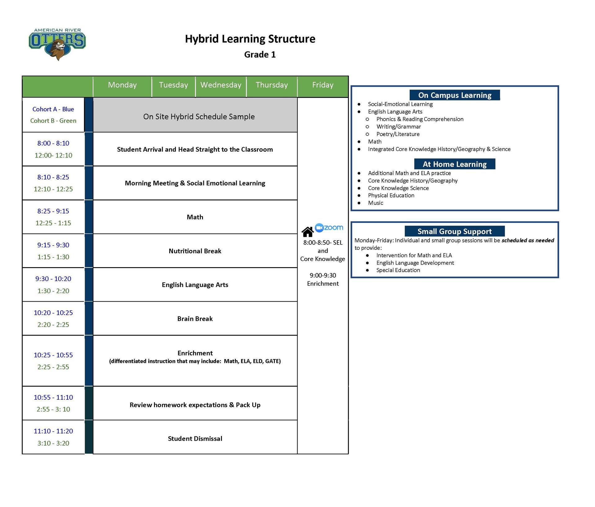 Grade 1 Hybrid Schedule