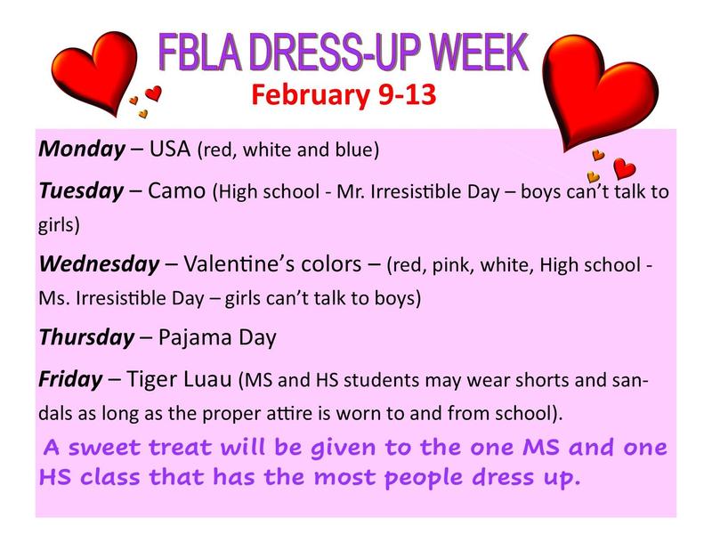 FBLA Dress up week Feb. 9-13