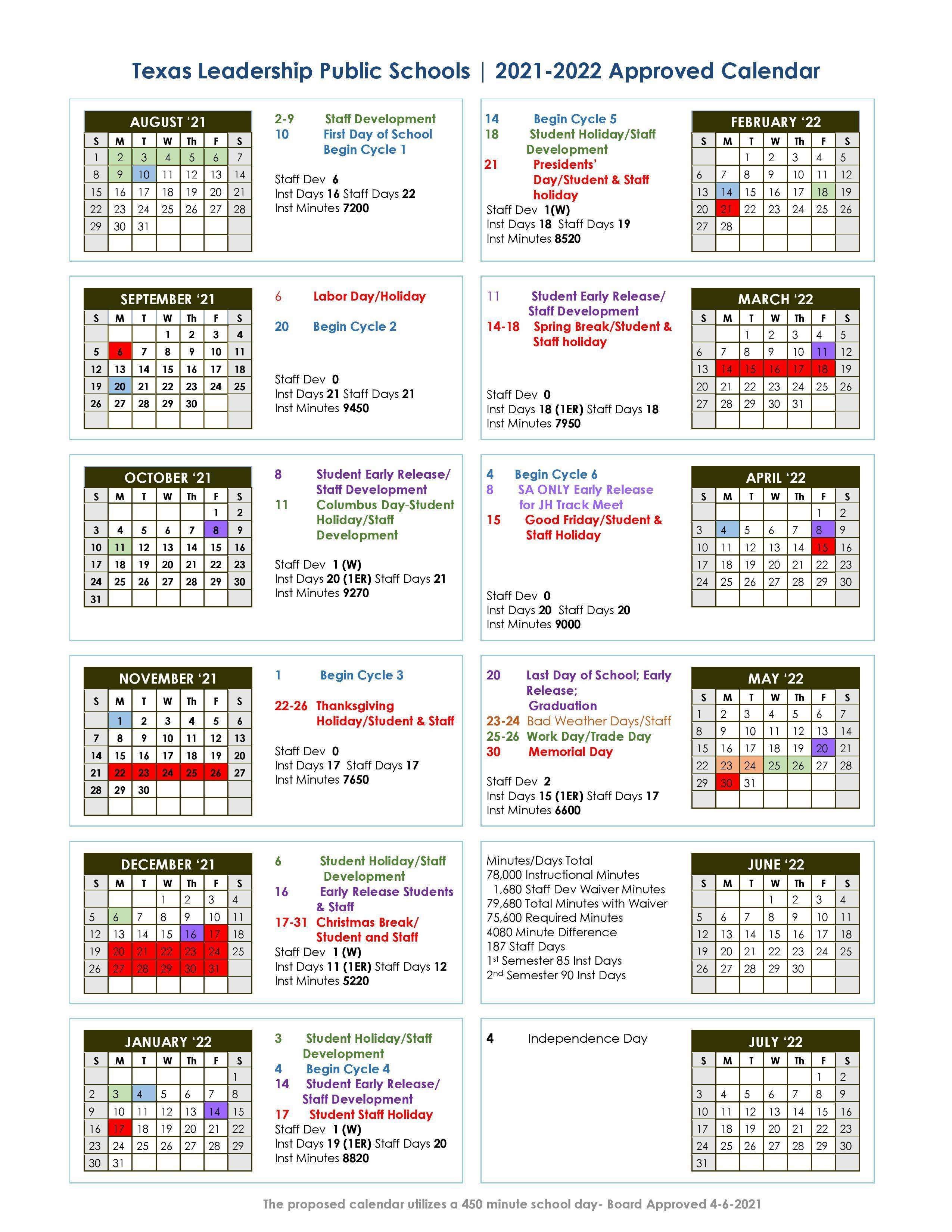 School Calendar - Parent Resources - Texas Leadership Of San Angelo