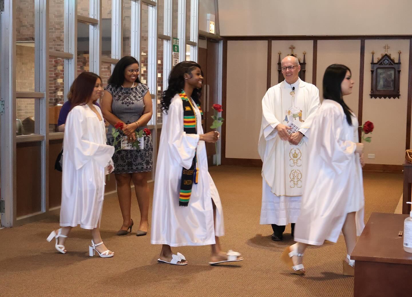 Students walking into mass