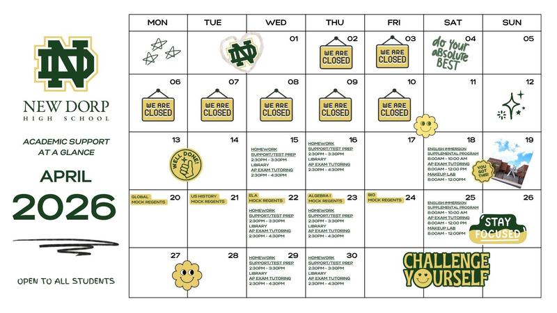 April 2026 Academic Support Calendar
