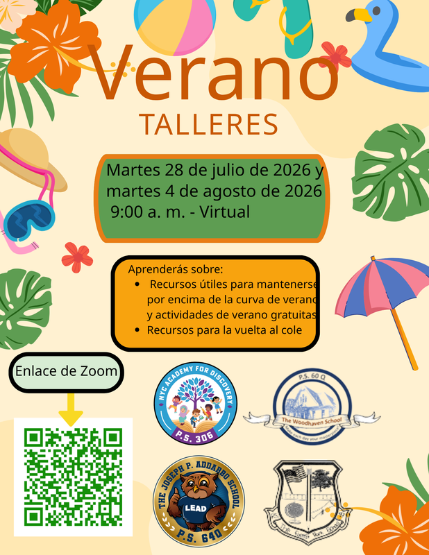 Summer resources workshop flyer in Spanish