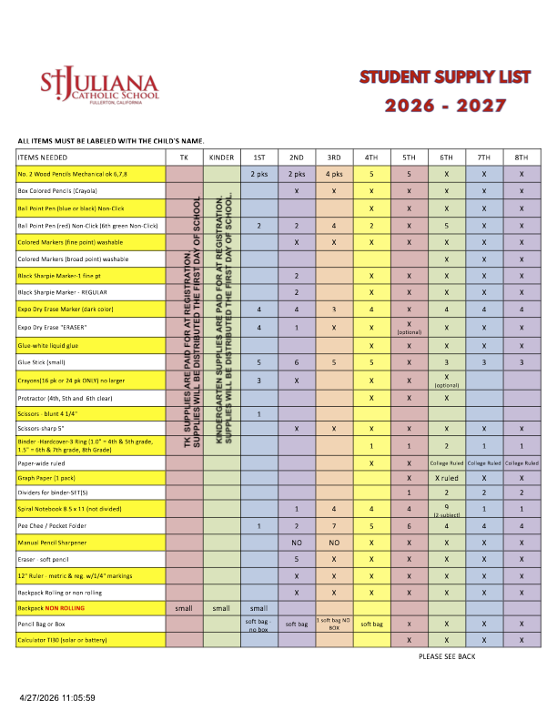 Student Supply List Featured Photo