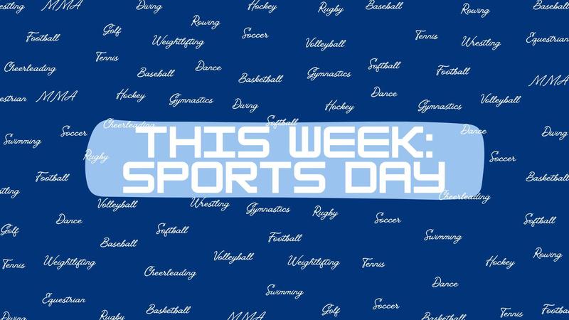 blue background with sport names written all over the background in white font color