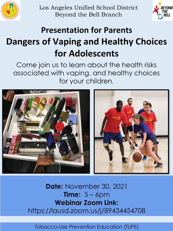 Presentation for Parents: Dangers of Vaping and Healthy Choices for Adolescents Featured Photo