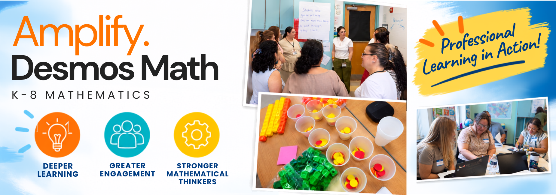 Collage showing educators engaged in math learning activities.